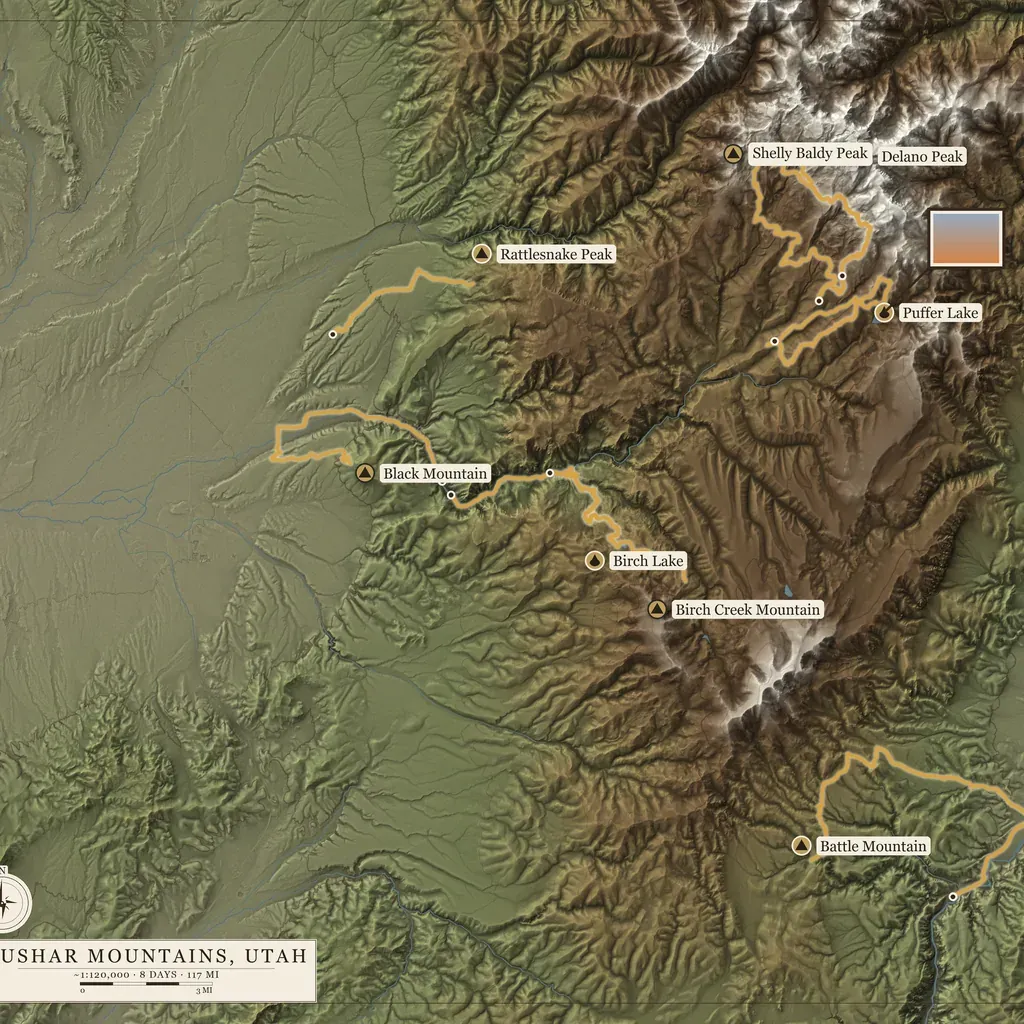 The Tushar Mountains, Utah, as a relief coin.